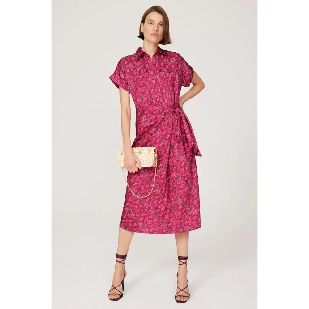 Lauren Ralph Lauren Women's Geo-Print Shantung Tie-Waist Midi Dress Size 10